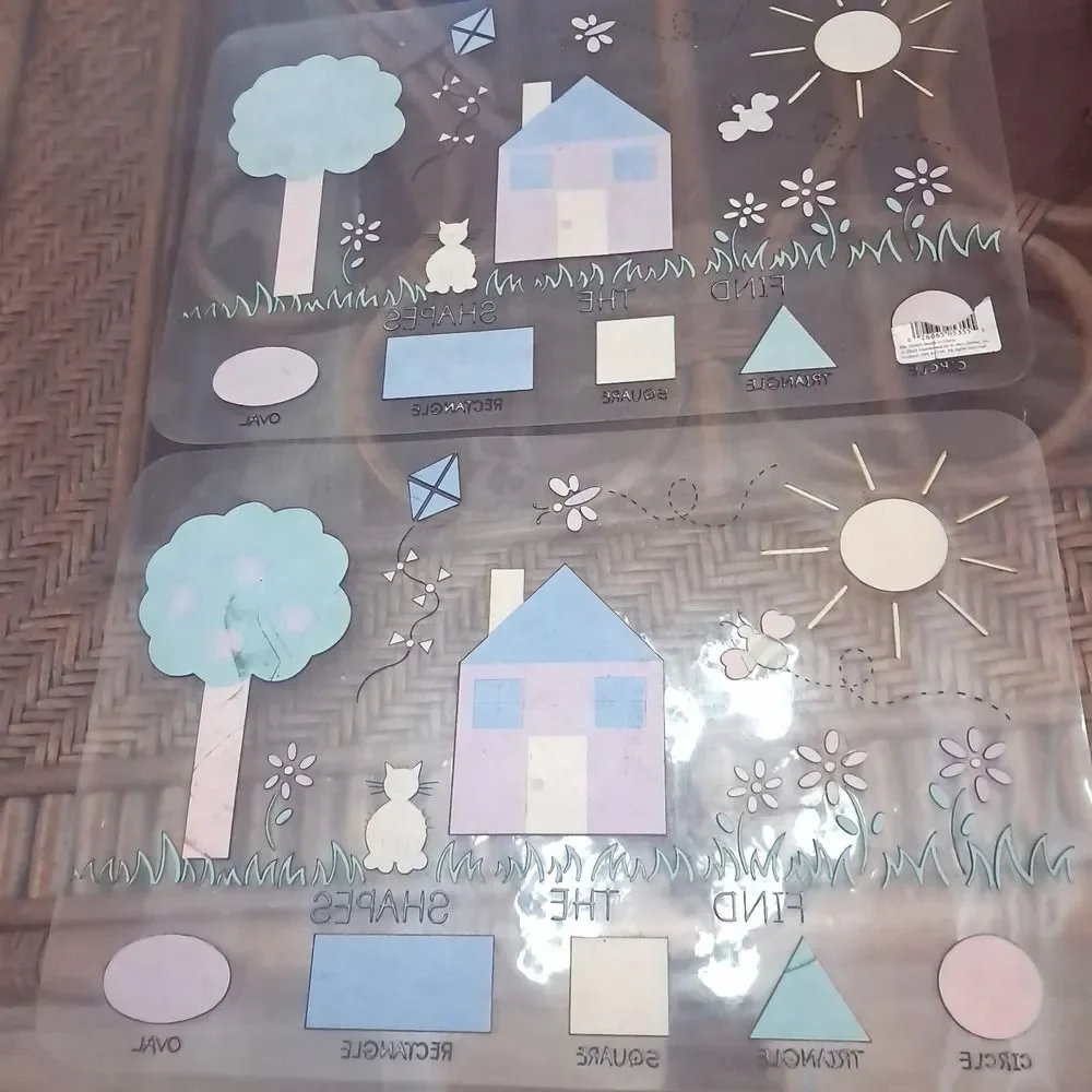 Kids Placemats set 2 Find the Shapes clear learning‎ mats Joann's Vintage 2003